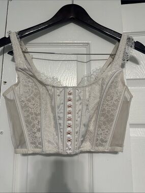 Victoria's Secret Ivory Lace Longline Corset Bralette with Satin Front